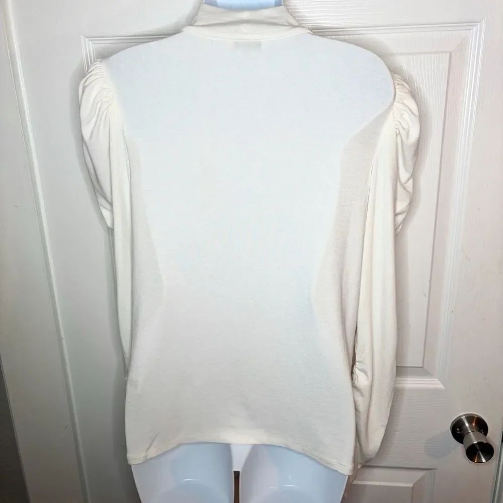 Rebecca Taylor Port Mutton-Sleeve Mock Neck Top White Cotton Blend Long Sleeve M - Picture 9 of 12